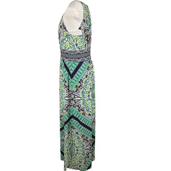 LONDON TIMES Morris Maxi Halter Dress NWT Blue Green Paisley Print sz 12 Boho - Picture 6 of 16